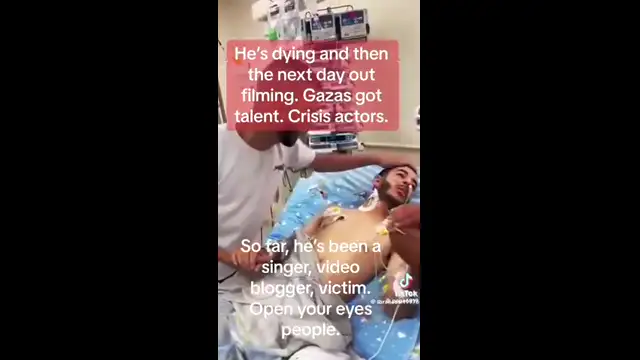 Gaza Crisis actor in Hospital, next day out filming as a reporter.