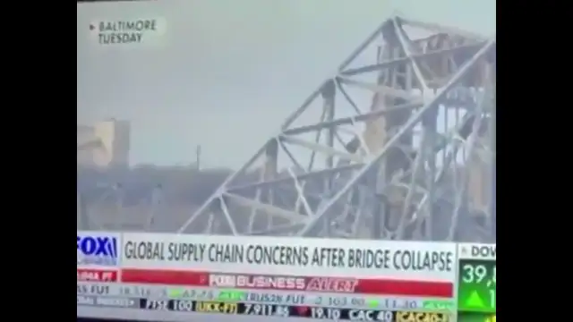 Footage of birds disappearing on Fox news coverage of the Baltimore Key Bridge collapse